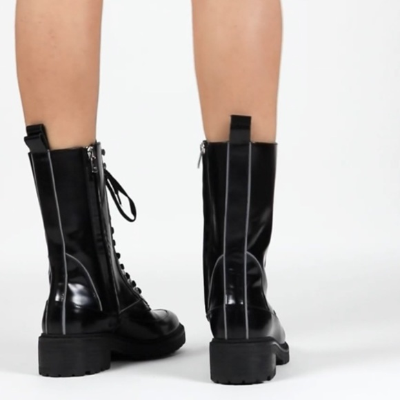 NWOT NWOB Havva Mustafa Metallic Oiled Bronze Black Lace Up Combat Boots - Picture 6 of 16